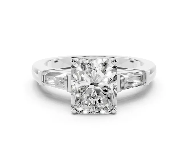 Radiant Cut Three Stone Engagement Ring Setting | Tapered Baguettes | Platinum