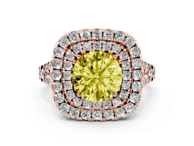 Round Halo Split Shank Engagement Ring Setting for a Fancy Yellow Lab-Grown Diamond | Pavé Strands | Rose Gold