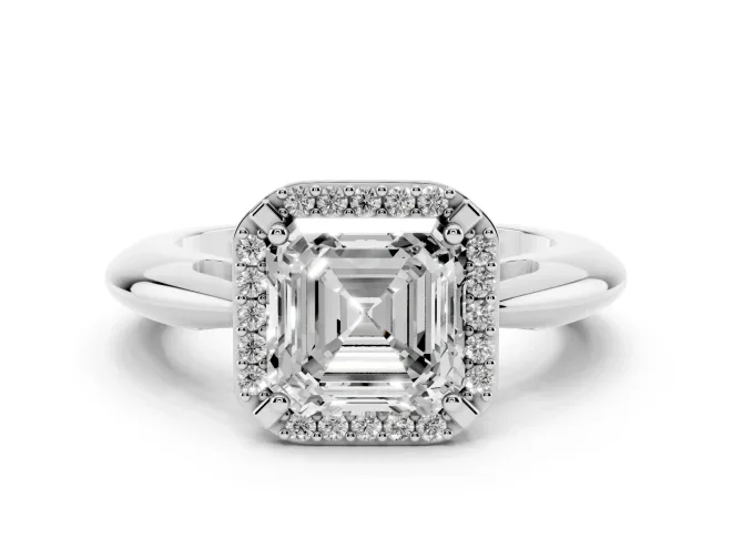 Asscher Cut Halo Engagement Ring Setting | Plain Tapered Band | White Gold