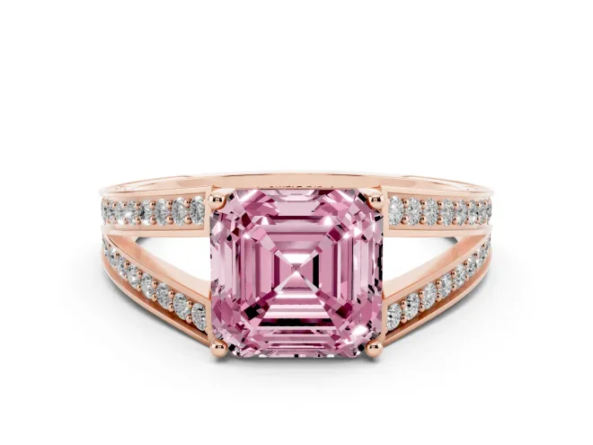 Asscher Cut Split Shank Pavé Engagement Ring Setting for a Fancy Pink Lab-Grown Diamond | Rose Gold