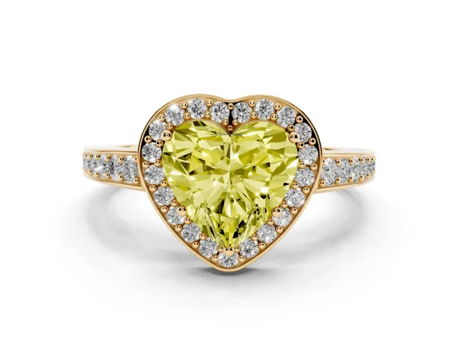 Heart-Shaped Framed Halo Engagement Ring Setting for a Fancy Yellow Lab-Grown Diamond | Yellow Gold