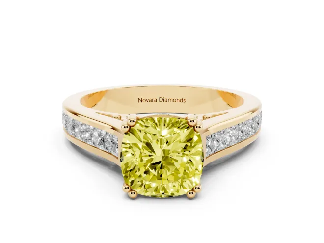 Cushion Cut Channel Engagement Ring Setting for a Fancy Yellow Lab-Grown Diamond | Yellow Gold - Design NV-24671