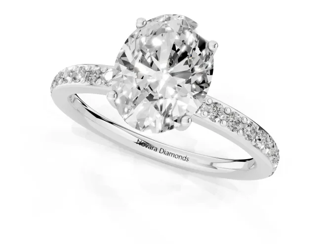 Oval Cut Diamond Pavé Band Ring Set in Silver with Prong-Set Center Stone – second view
