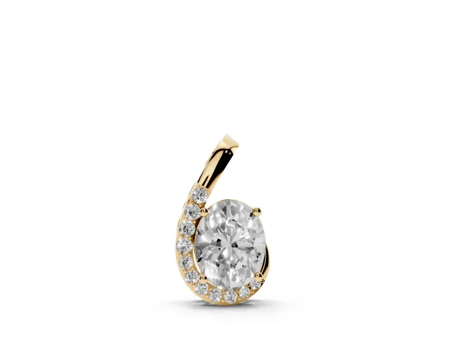Oval Lab-Grown Diamond Swirl Pendant Necklace | Graduated Accent Row | Yellow Gold