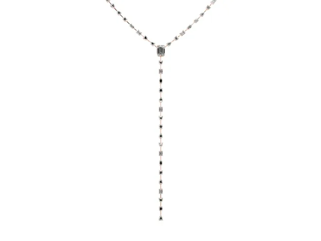 Mixed Shape Lab-Grown Diamond Station Lariat Necklace | Emerald Cut Focal Stone | Rose Gold