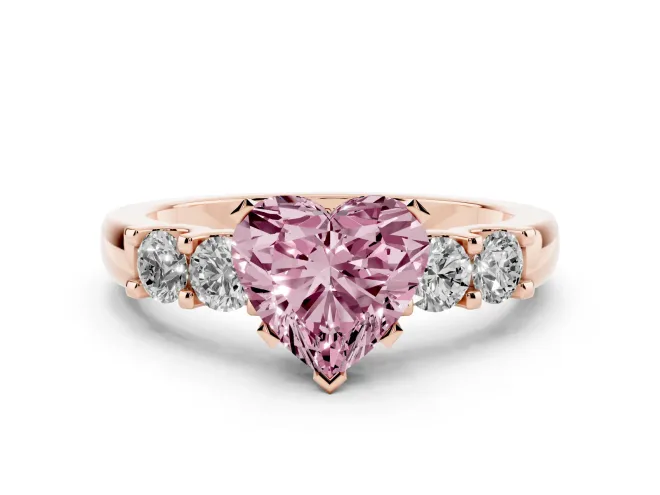 Heart-Shaped Five Stone Engagement Ring Setting for a Fancy Pink Lab-Grown Diamond | Rose Gold