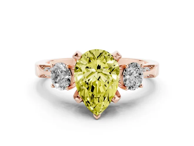 Pear-Shaped Hidden Halo Three Stone Engagement Ring Setting for a Fancy Yellow Lab-Grown Diamond | Rose Gold