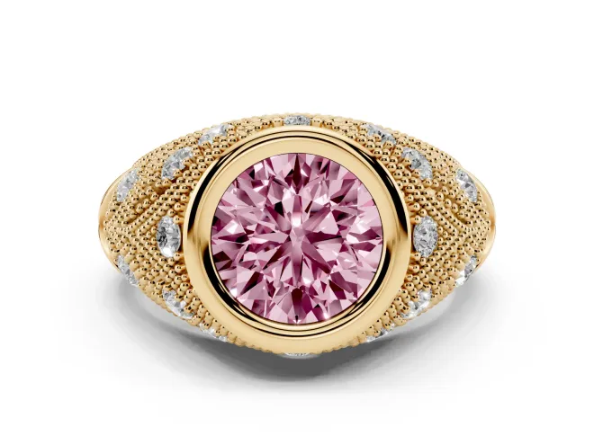 Round Vintage Bezel Engagement Ring Setting for a Fancy Pink Lab-Grown Diamond | Yellow Gold