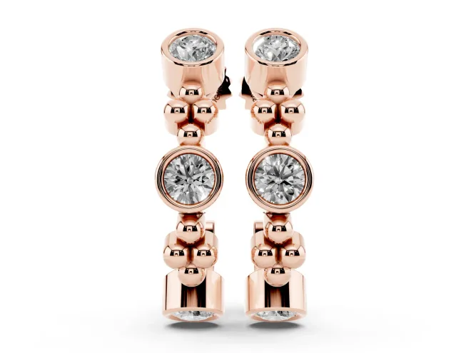 Round Lab-Grown Diamond Bezel Hoop Earrings | Metal Bead Clusters | Rose Gold