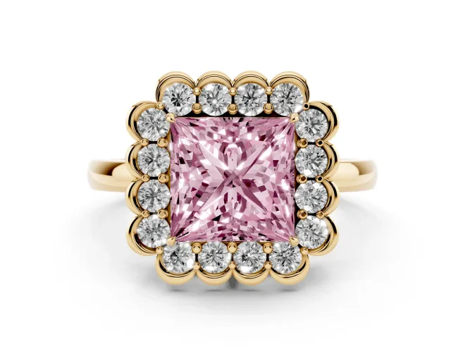 Princess Cut Halo Engagement Ring Setting for a Fancy Pink Lab-Grown Diamond | Yellow Gold - Design NV-24719
