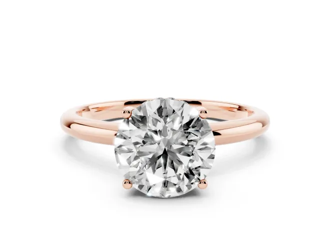 Round Cut Diamond Solitaire Engagement Ring Set in Rose gold with Prong Setting and Polished Band