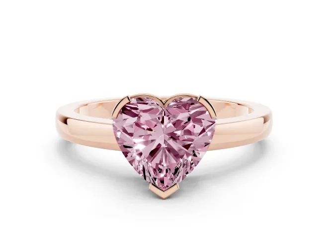 Heart-Shaped Solitaire Engagement Ring Setting for a Fancy Pink Lab-Grown Diamond | Flat Tab Prongs | Rose Gold