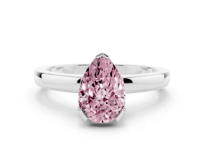 Pear-Shaped Solitaire Engagement Ring Setting for a Fancy Pink Lab-Grown Diamond | Flat Tab Prongs | White Gold
