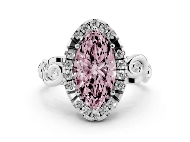 Marquise Filigree Halo Engagement Ring Setting for a Fancy Pink Lab-Grown Diamond | Sterling Silver