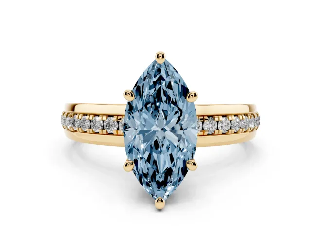Marquise Channel Set Engagement Ring Setting for a Fancy Blue Lab-Grown Diamond | Rope Collar | Yellow Gold