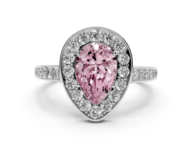 Pear-Shaped Framed Halo Engagement Ring Setting for a Fancy Pink Lab-Grown Diamond | White Gold