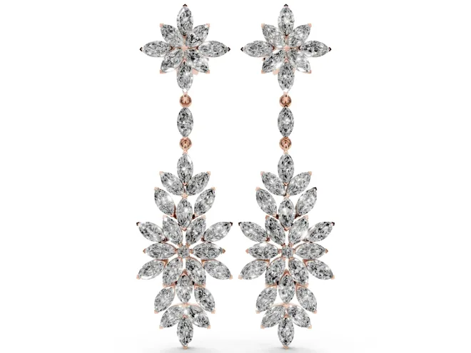 Marquise Lab-Grown Diamond Floral Cluster Drop Earrings | Flower Top and Spray | Rose Gold