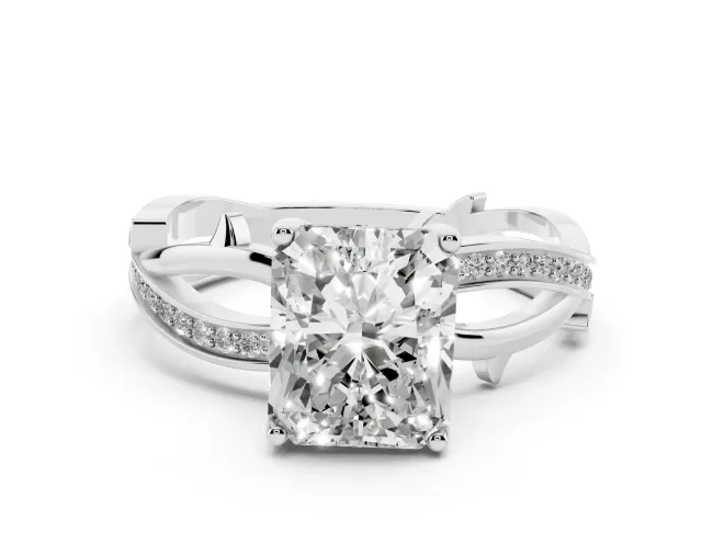 Radiant Cut Twisted Pavé Engagement Ring Setting | Pavé and Plain Strands | Sterling Silver