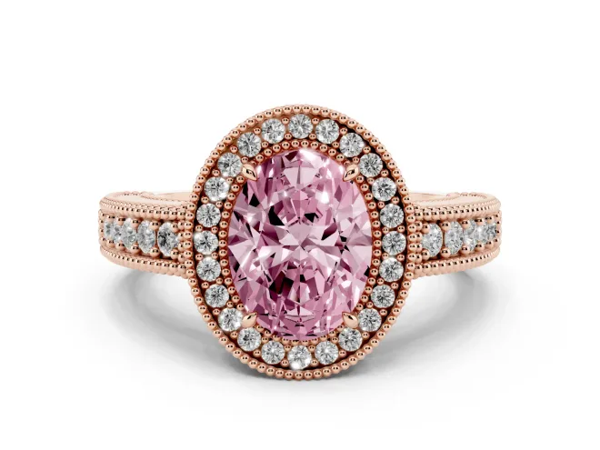 Oval Halo Engagement Ring Setting for a Fancy Pink Lab-Grown Diamond | Rose Gold