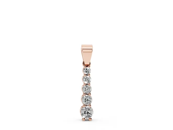 Round Lab-Grown Diamond Graduated Vertical Pendant Necklace | Prong Set | Rose Gold
