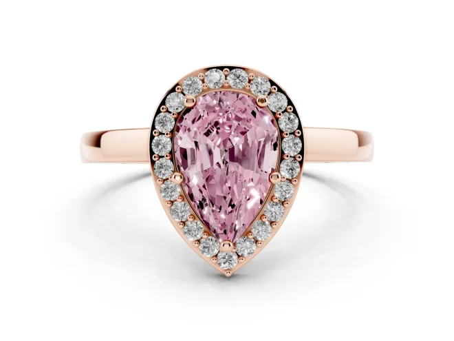 Fancy Pink Pear Cut Diamond Halo Ring Set in Rose gold with Solitaire Band and Prong Setting