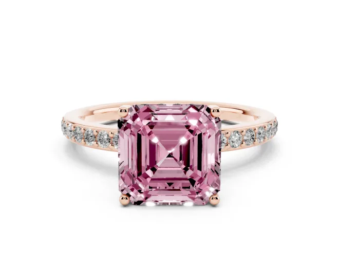 Asscher Cut Hidden Halo Engagement Ring Setting for a Fancy Pink Lab-Grown Diamond | Rose Gold