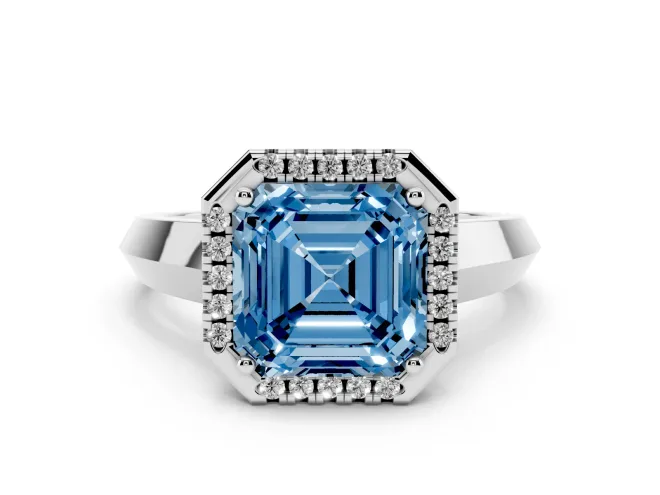 Asscher Cut Halo Engagement Ring Setting for a Fancy Blue Lab-Grown Diamond | Knife-Edge Band | Sterling Silver