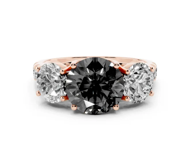 Round Three Stone Engagement Ring Setting for a Black Center | Accented Shoulders | Rose Gold