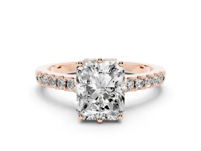 Radiant Cut Hidden Halo Solitaire Engagement Ring Setting | Shared Prong Band | Rose Gold