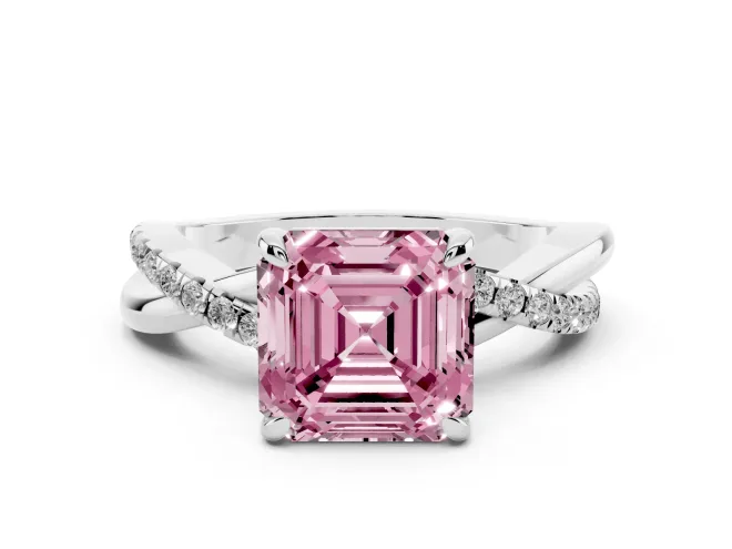 Asscher Cut Twist Engagement Ring Setting for a Fancy Pink Lab-Grown Diamond | White Gold