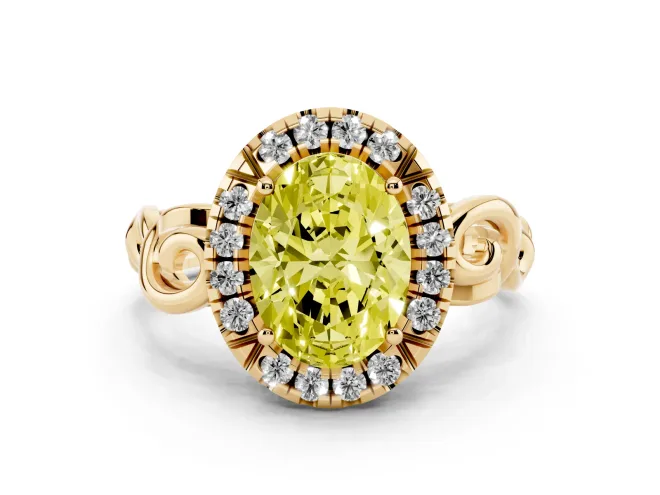 Oval Filigree Halo Engagement Ring Setting for a Fancy Yellow Lab-Grown Diamond | Yellow Gold