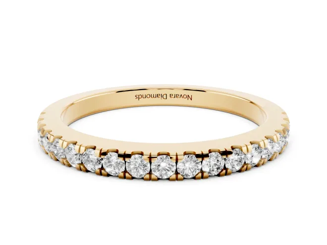 Round Lab-Grown Diamond Pavé Half Eternity Wedding Band | U-Prong Setting | Yellow Gold