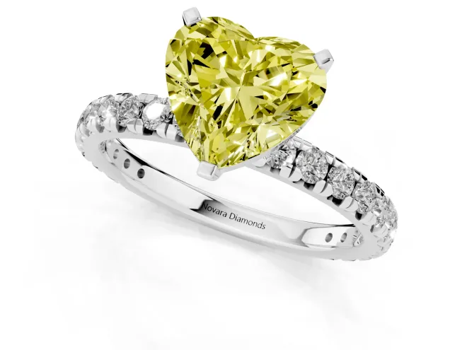 Fancy Yellow Heart Cut Diamond Pavé Solitaire Ring Set in Silver with Round Band and Prong Setting – second view