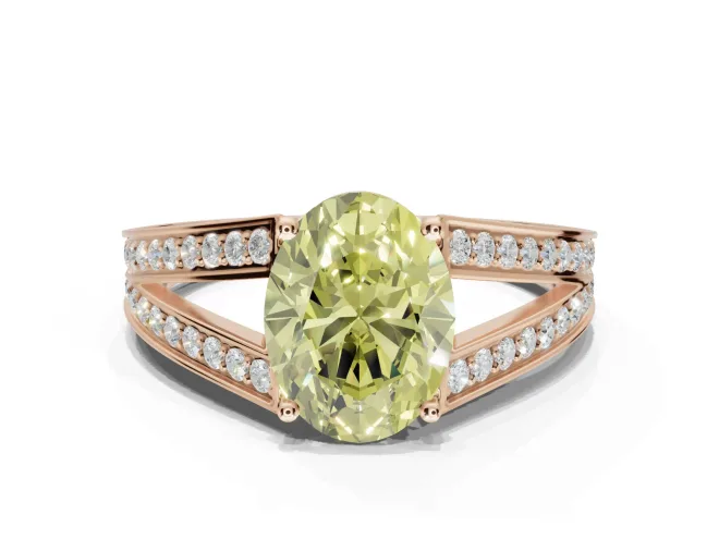 Oval Split Shank Pavé Engagement Ring Setting for a Fancy Yellow Lab-Grown Diamond | Rose Gold