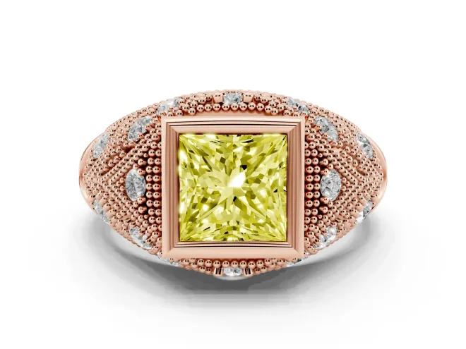 Princess Cut Vintage Bezel Engagement Ring Setting for a Fancy Yellow Lab-Grown Diamond | Rose Gold