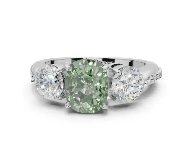 Cushion Cut Engagement Ring Setting for a Fancy Green Lab-Grown Diamond | Sterling Silver - Design NV-24901