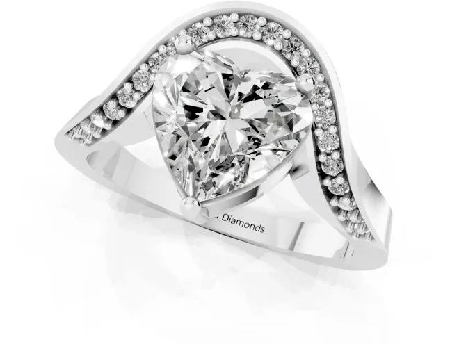 Heart Cut Diamond Solitaire Engagement Ring Set in White gold with Pavé Shoulders – second view