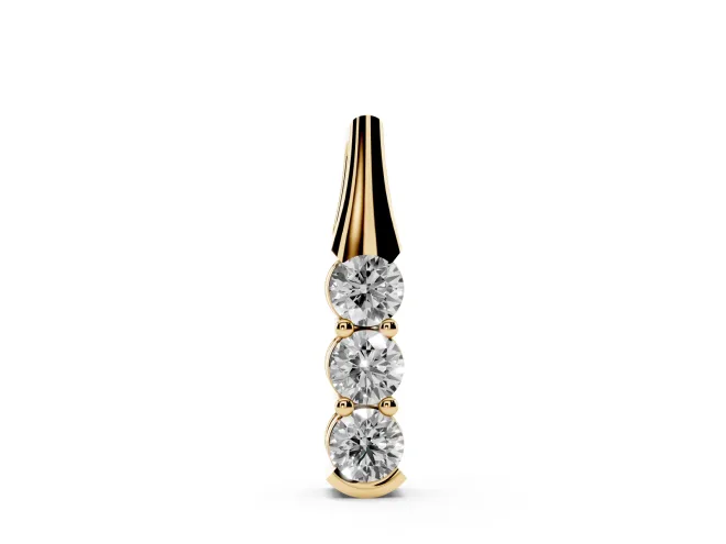 Round Lab-Grown Diamond Three-Stone Vertical Pendant Necklace | Tapered Bail | Yellow Gold