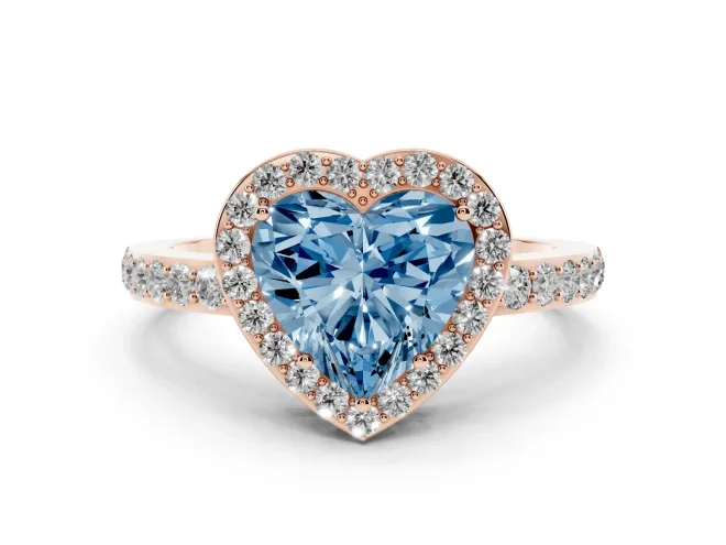 Heart-Shaped Halo Pavé Engagement Ring Setting for a Fancy Blue Lab-Grown Diamond | Heart Cutout Gallery | Rose Gold