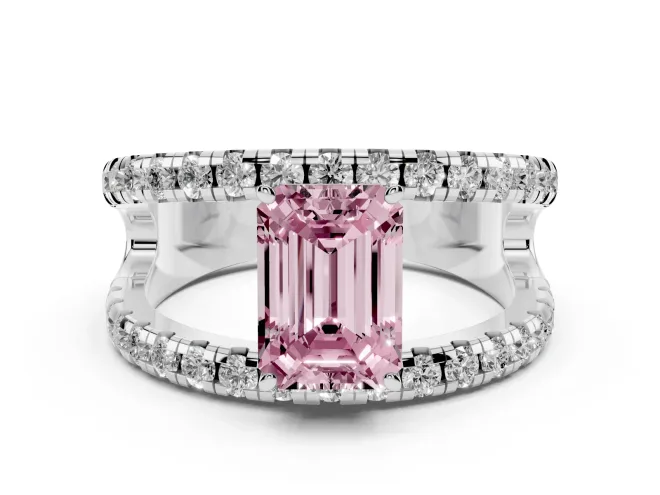 Emerald Cut Split Shank Pavé Engagement Ring Setting for a Fancy Pink Lab-Grown Diamond | Platinum