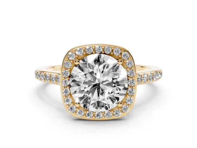 Round Pavé Halo Engagement Ring Setting | Yellow Gold