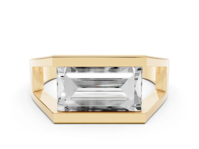 Baguette East-West Geometric Solitaire Engagement Ring Setting | Open Sides | Yellow Gold