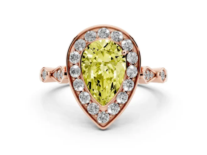 Pear-Shaped Halo Engagement Ring Setting for a Fancy Yellow Lab-Grown Diamond | Bezel Station Shoulders | Rose Gold