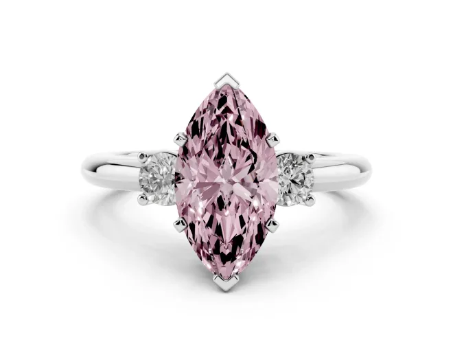 Marquise Three Stone Engagement Ring Setting for a Fancy Pink Lab-Grown Diamond | Round Side Stones | Platinum