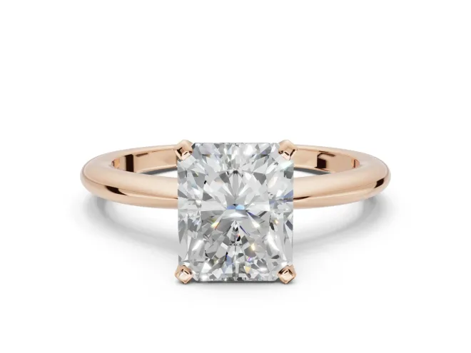 Radiant Cut Solitaire Engagement Ring Setting | Tapered Plain Band | Rose Gold