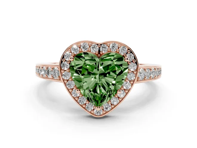 Heart-Shaped Framed Halo Engagement Ring Setting for a Fancy Green Lab-Grown Diamond | Rose Gold
