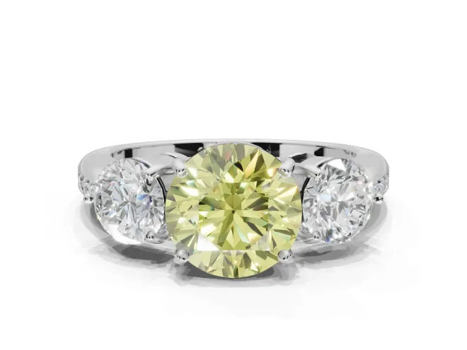 Round Three Stone Engagement Ring Setting for a Fancy Yellow Lab-Grown Diamond | Tapered Pave Band | Sterling Silver