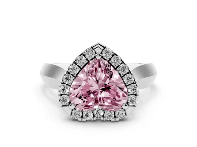 Heart-Shaped Halo Engagement Ring Setting for a Fancy Pink Lab-Grown Diamond | Square Profile Band | White Gold