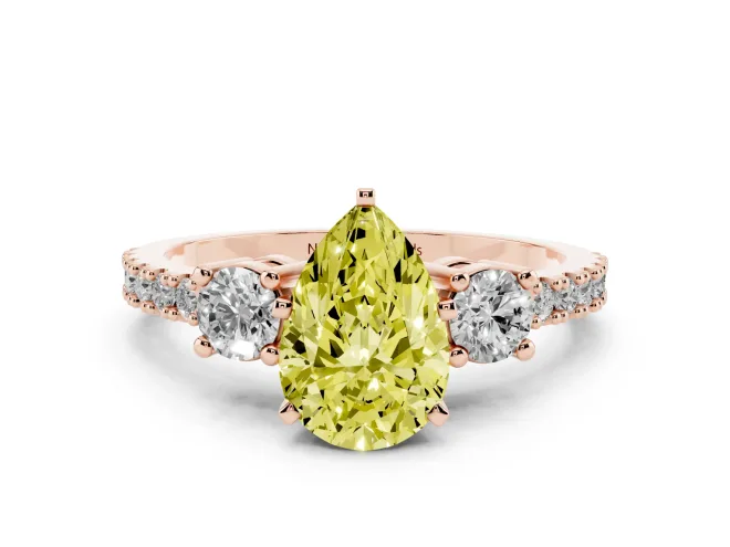 Pear-Shaped Three Stone Engagement Ring Setting for a Fancy Yellow Lab-Grown Diamond | Pavé Band | Rose Gold