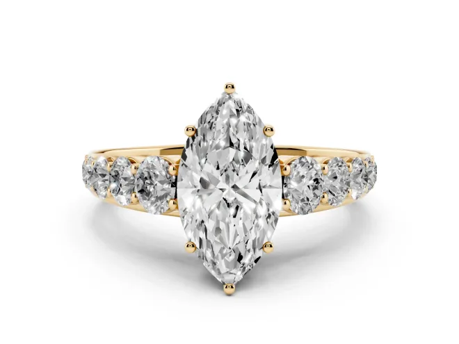 Marquise Graduated Side Stone Engagement Ring Setting | Flat Top Band | Yellow Gold